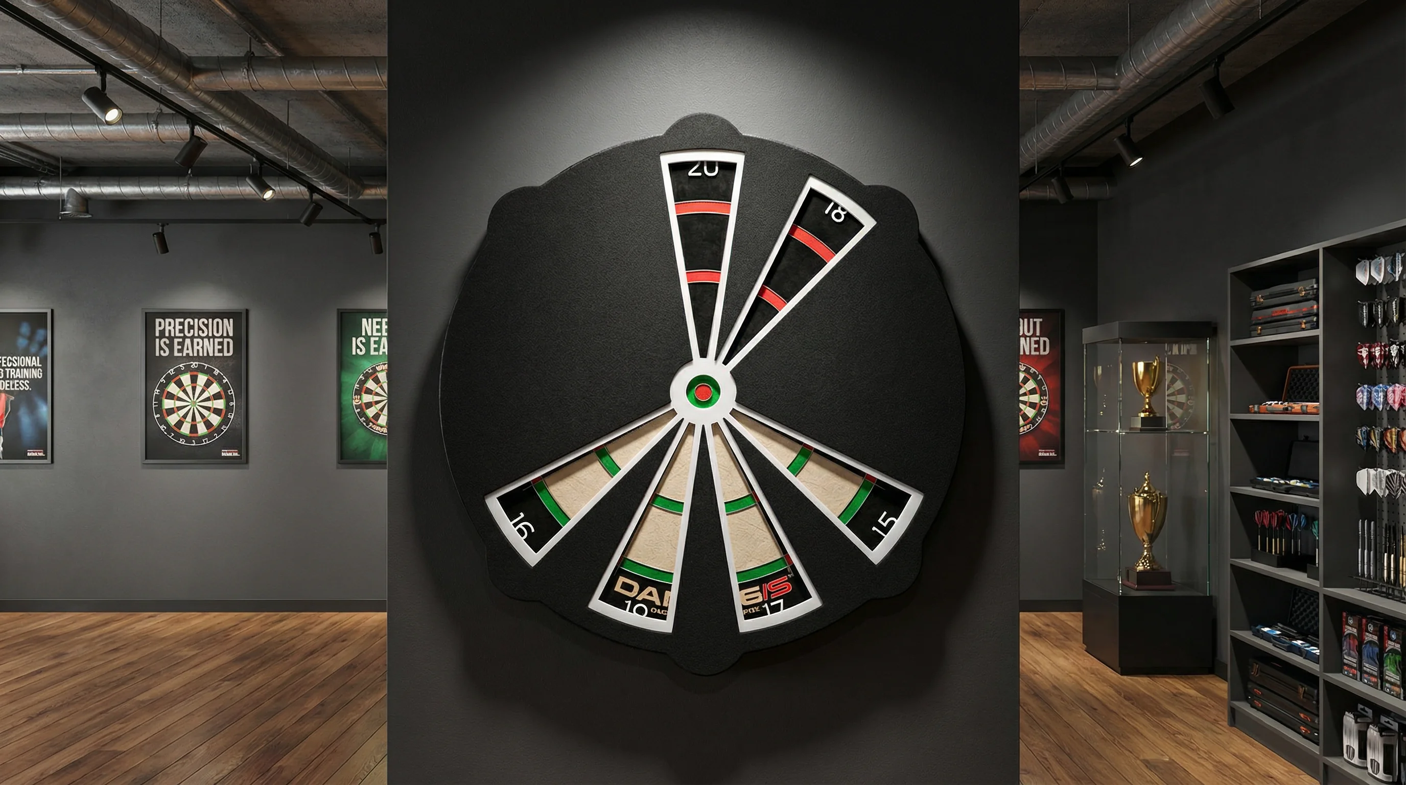 Target Foam Overlay auf Dartscheibe in professioneller Trainingsstätte - Dart Training in Aktion